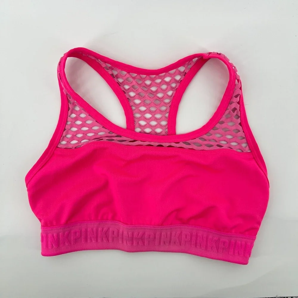Victorias Secret PINK Women S Ultimate Unlined Racerback Sports Bra Pink Mesh
